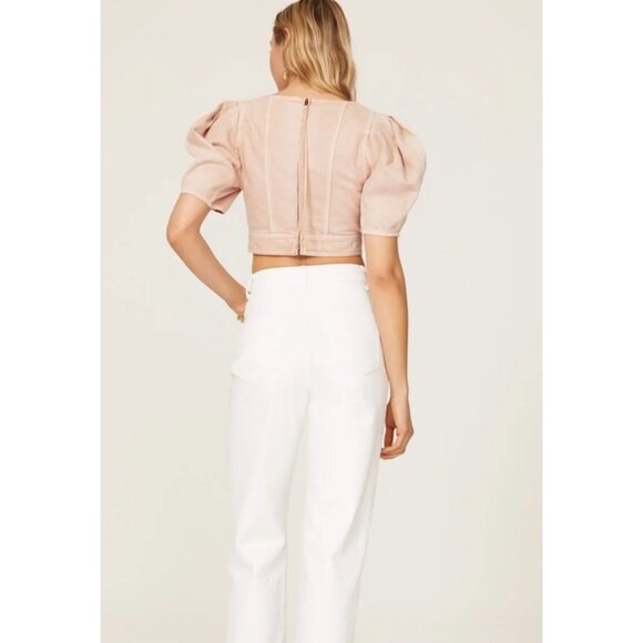 Ulla Johnson Renee Puff Sleeve Crop Top Pink Linen Blend Blouse Women’s Size 10 - Picture 5 of 12